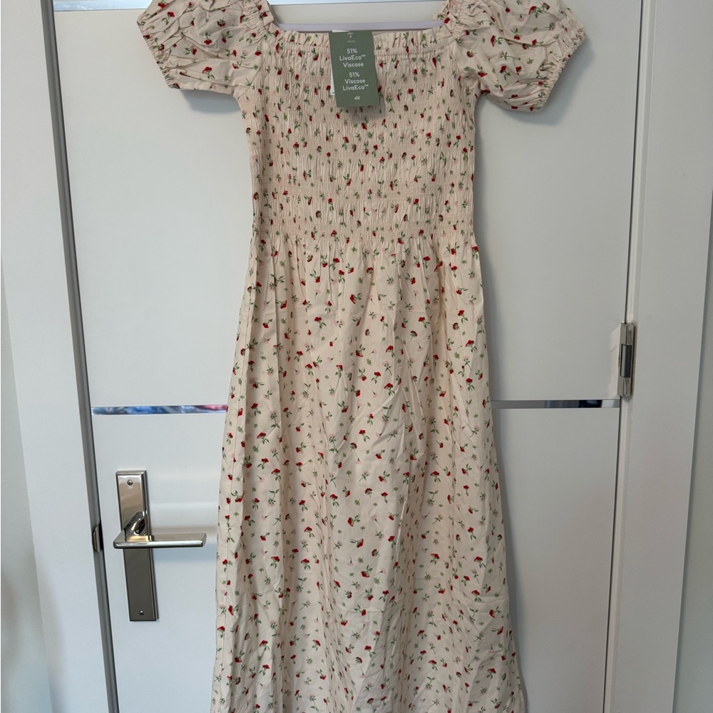 H&M Cream Maxi Dress with Red Floral Pattern